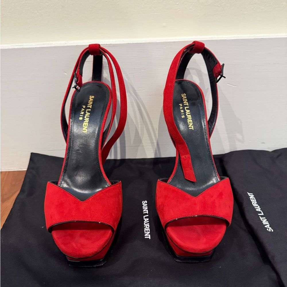 Saint Laurent Red Suede platform heels in Size 36 1/2